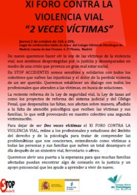 XI FORO CONTRA LA VIOLENCIA VIAL. Octubre 2014